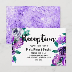 Mint & Lila Blommigt Watercolor bröllopsmottagning Inbjudningar