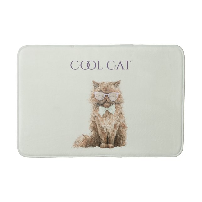 Mint Lila Brun Cool Cat Glasögon   Badrumsmatta (Framsidan)