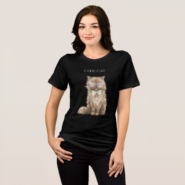 Mint Lila Brun Cool Katt Glasögon   T Shirt (Framsida Full)