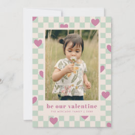 Mint Lila Checkerboard Hearts Valentine Card Inbjudningar