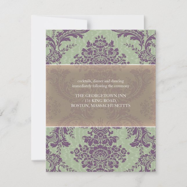 Mint Lila Elegant Damask Wedening Recept Inbjudningar (Framsida)