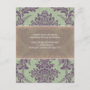 Mint Lila Elegant Damask Wedening Recept Inbjudningar