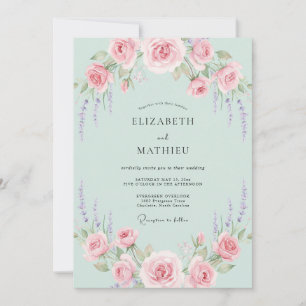 Mint Lilac Dusty Rose Bröllop Inbjudningar