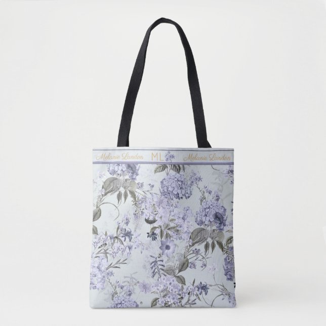 Mint, Lilac & Gold Hydrangea Personalized Tote Tygkasse (Framsida)