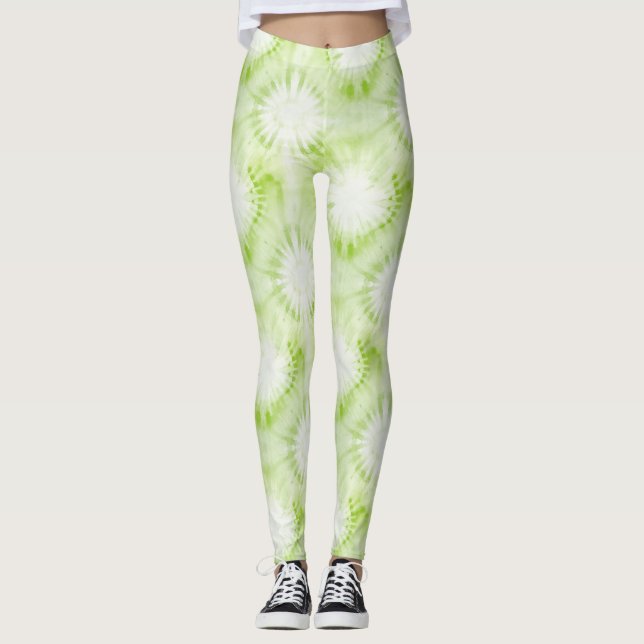 Mint Limegrön Tie Dye Leggings (Framsida)