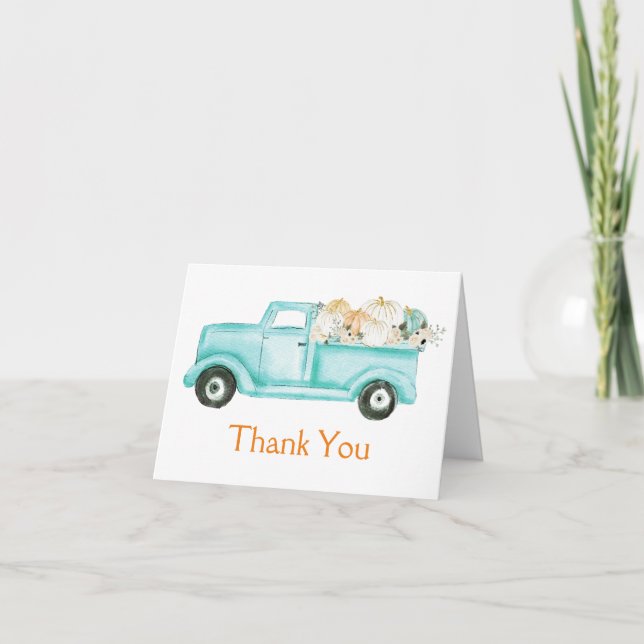 Mint Liten Pumpa Lastbil Baby Shower Foto Tack Kort (Framsida)