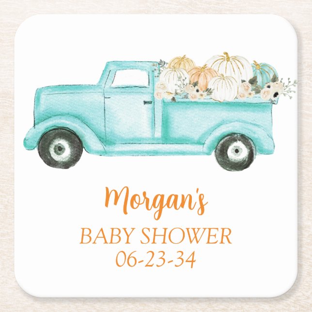 Mint Liten Pumpa Söt Baby Shower Underlägg Papper Kvadrat (Framsidan)
