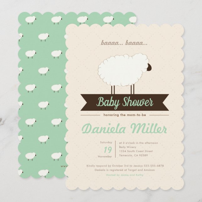 Mint Little Lamb Gender Neutral Baby Shower Inbjudningar (Fram/baksida)