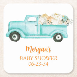 Mint Little Pumpkin Cute Baby Shower Underlägg Papper Kvadrat