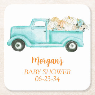 Mint Little Pumpkin Cute Baby Shower Underlägg Papper Kvadrat