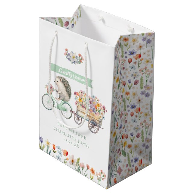Mint Locally Grown Hedgehog Baby Shower Gift Bag (Baksidan Vinklad)