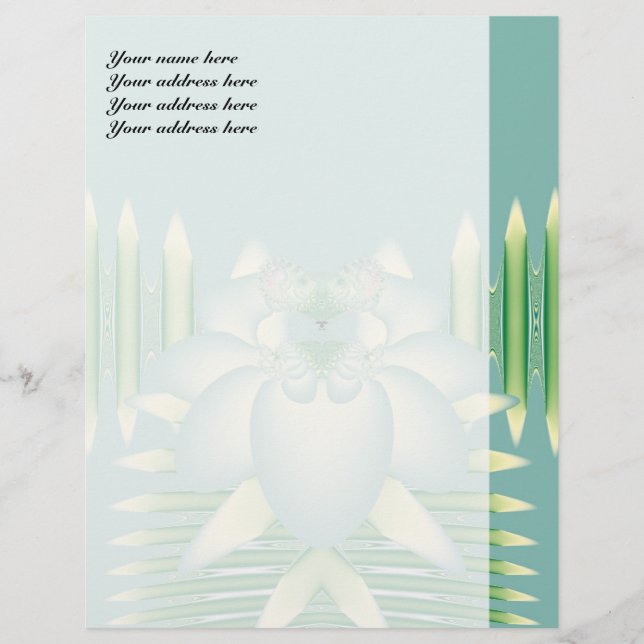 Mint Lotus Art Deco Fraktal Blomma Konst Brevhuvud (Framsida)