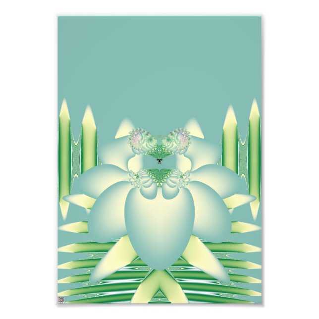 Mint Lotus Art Deco Fraktal Blomma Konst Fototryck (Framsidan)