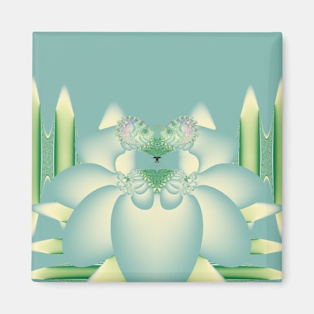 Mint Lotus Art Deco Fraktal Blomma Konst Magnet (Framsidan)