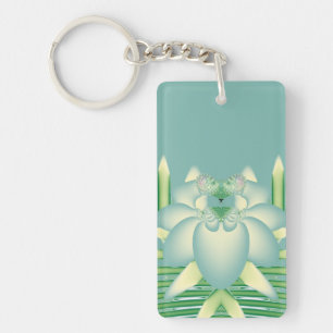Mint Lotus Art Deco Fraktal Blomma Konst Nyckelring