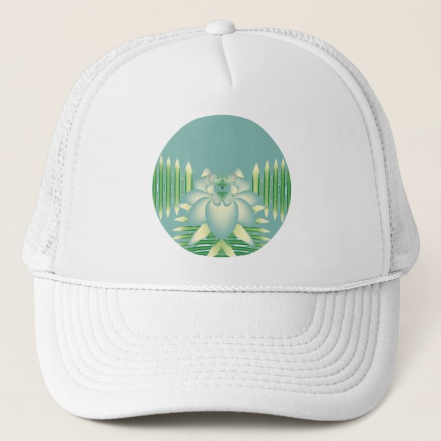 Mint Lotus Art Deco Fraktal Blomma Konst Truckerkeps (Framsida)