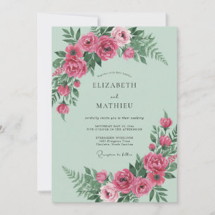 Mint Magenta Peony Bröllop Inbjudningar
