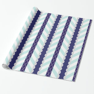 Mint, marinblå, vit geometrisk stripe Mönster Presentpapper