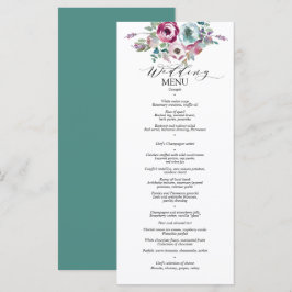 Mint & Mauve Blommig Vattenfärg Bröllopsmeny Meny