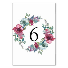 Mint & Mauve blommigt Watercolor Bröllop Bordsnummer