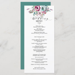Mint & Mauve Blommigt Watercolor Bröllop Menu Meny