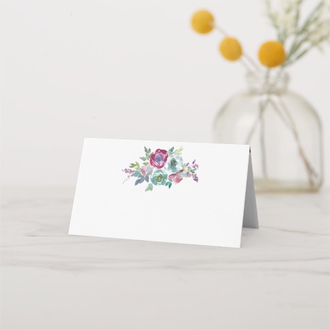Mint & Mauve blomster vattenfärg Placeringskort (Framsida)