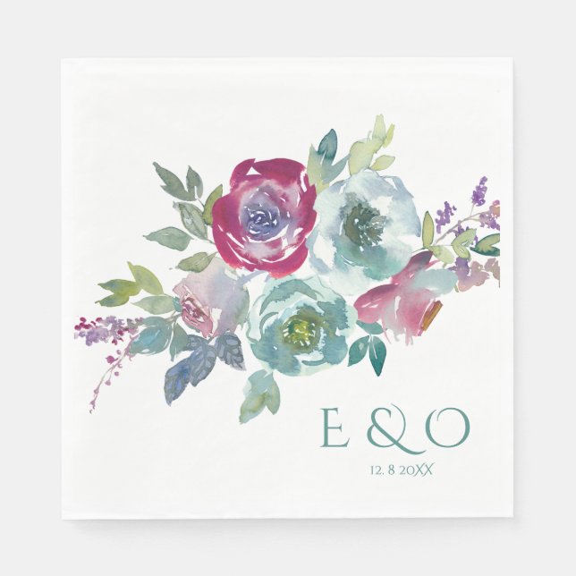 Mint & Mauve blomsterpersonlig vigsel Pappersservett (Framsidan)