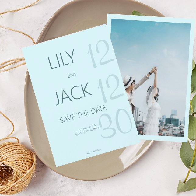 Mint Minimal Spara Datum Elegant Förlovning  Inbjudningar (1)