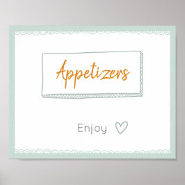 Mint Minimalist Doodle Appetizers Party-tecken Poster