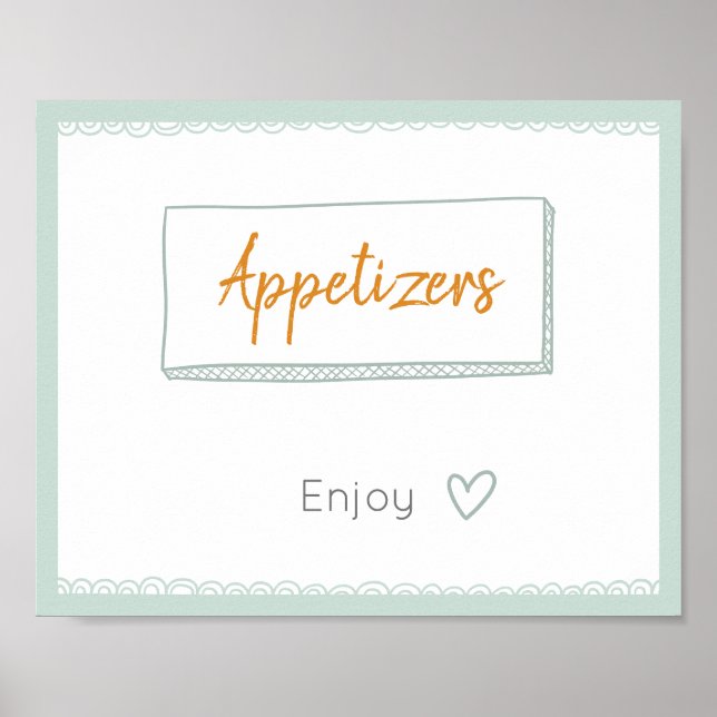 Mint Minimalist Doodle Appetizers Party-tecken Poster (Framsidan)