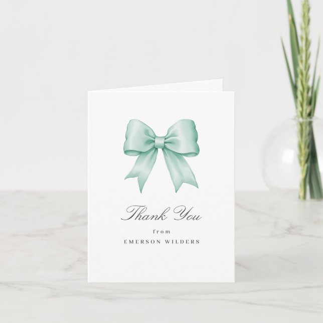 Mint Mint Grönt Vintage Satin Bow - tackkort (Framsida)