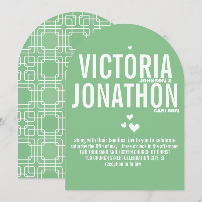 Mint Modern Geometric Mönster Typography Bröllop Inbjudningar (Fram/baksida)