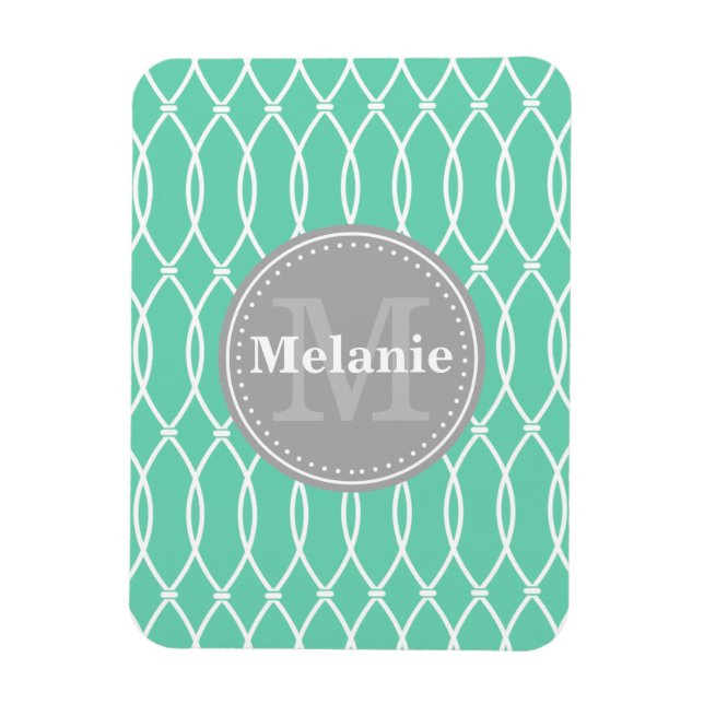 Mint Modern Lattice Mönster Grått Monogram Magnet (Vertikal)