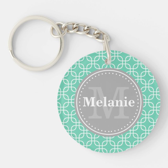 Mint Modern Squares Mönster Grått Monogram (Framsidan)