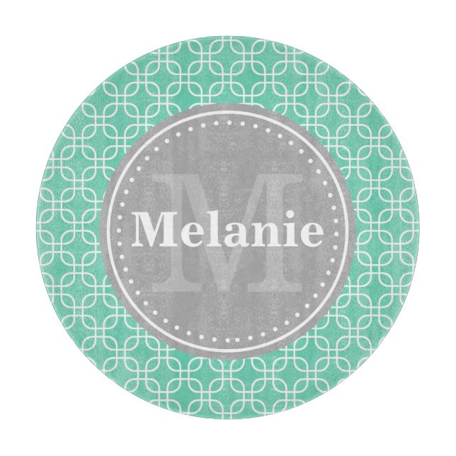 Mint Modern Squares Mönster Grått Monogram (Framsidan)