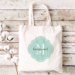 Mint Monogram Bridesmaid Tote Bag Tygkasse<br><div class="desc">Cute trendig-personlig med monogrammerad bröllopsfest tote bags med anpassningsbar som första ,  bridesaid-text eller lägga till ett namn eller annat meddelande. Klicka på Anpassa om du vill ändra typsnitt och färg för att skapa en unik gåva av ett slag för dina brudgummar och din bröllopsfest!</div>