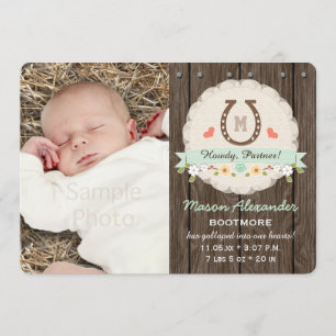 Mint Monogram Horseshoe Western Birth Notice Meddelande