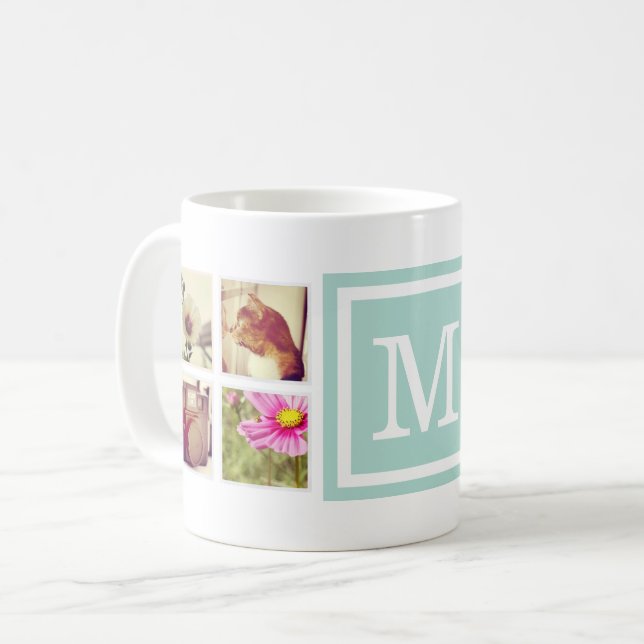 Mint Monogram Instagram Photo Collage Mugg (Framsida vänster)