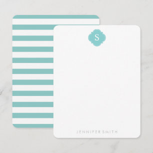 Mint Monogram och Randiga Notkort Inbjudningar