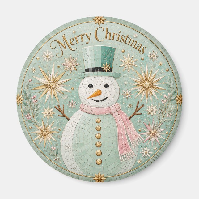 Mint Mosaic Snöman Julglädje Magnet (Framsidan)