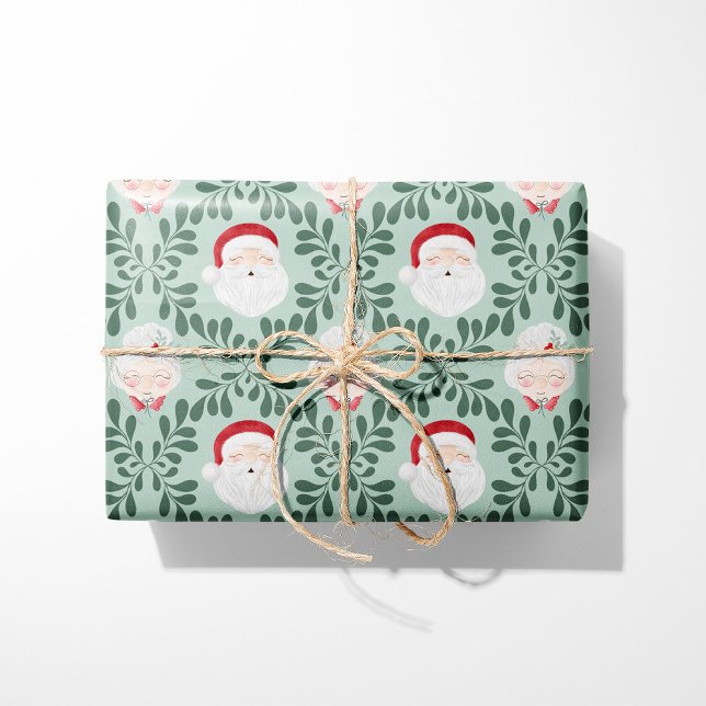 Mint Mr. & Mrs. Claus Christmas Wrapping Paper Presentpapper (Skapare uppladdad)