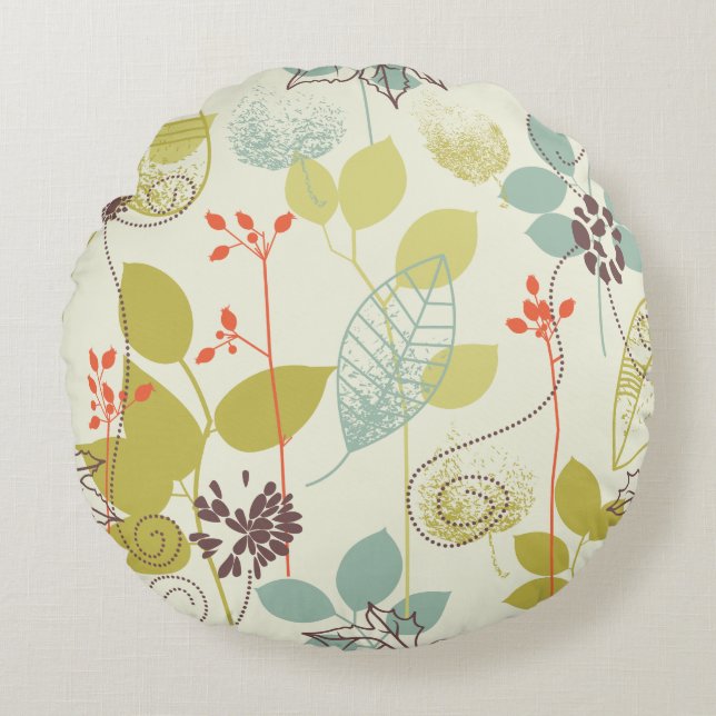 Mint n Olive Nature Patternated Round Pillow Rund Kudde (Framsidan)