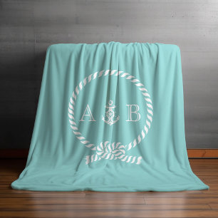 Mint Nautical Rope och Anchor Monogrammed Fleecefilt