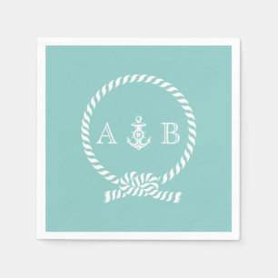 Mint Nautical Rope och Anchor Monogrammed Pappersservett