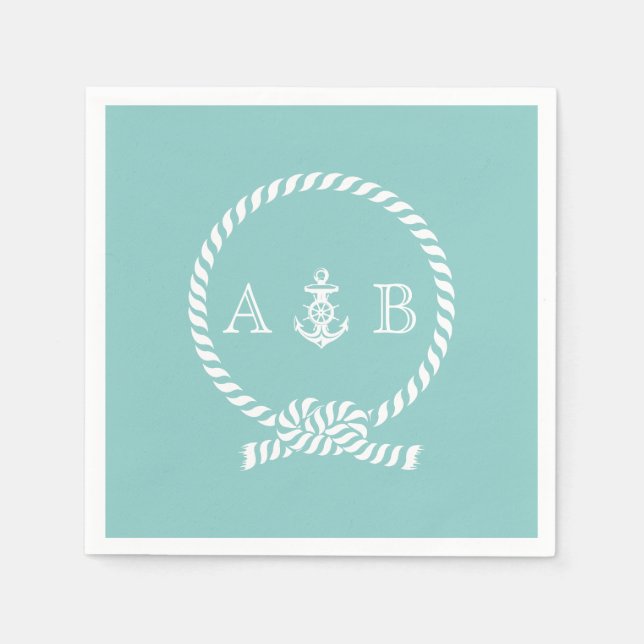 Mint Nautical Rope och Anchor Monogrammed Pappersservett (Framsidan)
