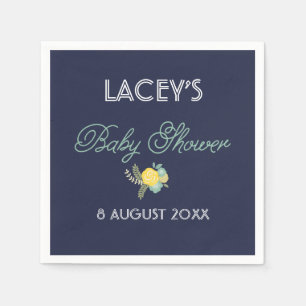 Mint & Navy Blommigt Bouquet Baby Shower Napkins Pappersservett