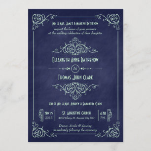 Mint & Navy Blue Chalkboard Art Deco Inbjudningar