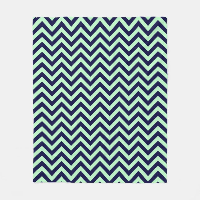 Mint, Navy Blue Large Chevron ZigZag Mönster Fleecefilt (Framsidan)