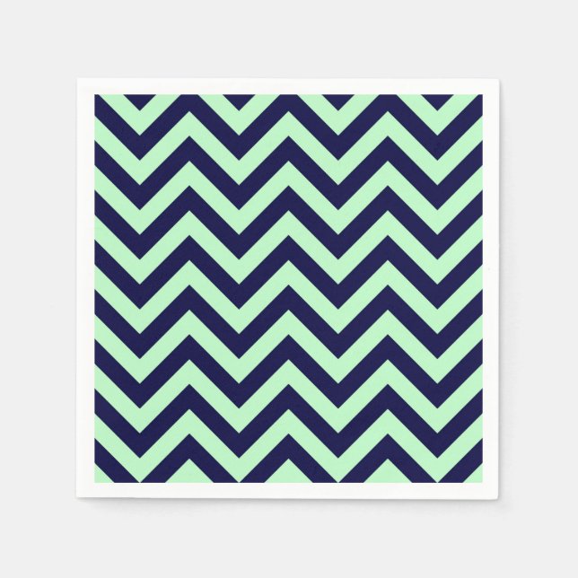 Mint, Navy Blue Large Chevron ZigZag Mönster Pappersservett (Framsidan)
