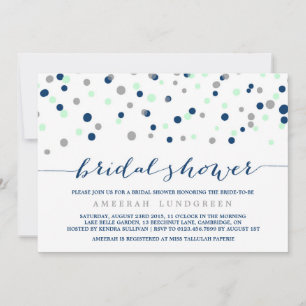 Mint & Navy Confetti Dots Inbjudningskort för möhi